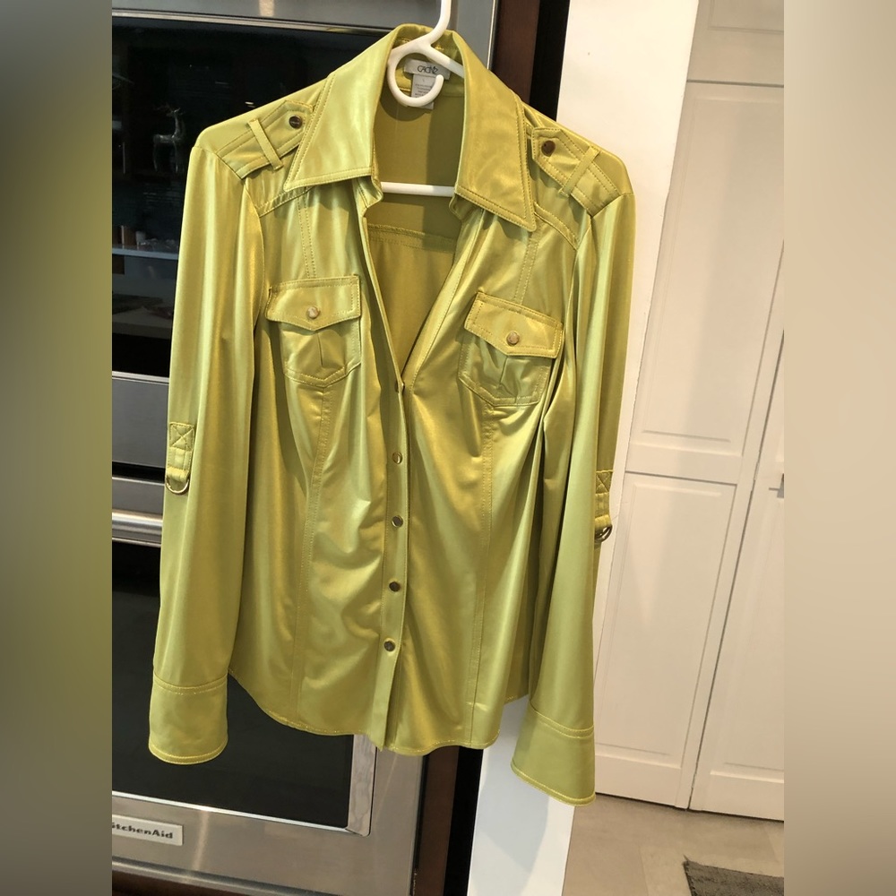 Cache Lime Green Satin Utility Blouse